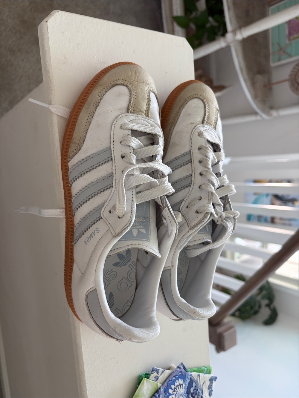 adidas Kids Samba Sneakers in White & Tan